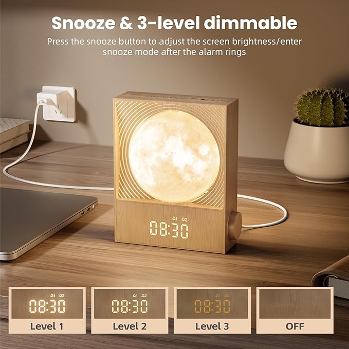 RETEYUNG Sunrise Alarm Clocks for Heavy Sleepers,Rotatable Moon Light with Gentle Wake-Up,Clock Night Lamp for Bedrooms - Snooze,10 Light Effects,10 Nature Sounds,15 Ringtones for Adults,Kids,Nursery
