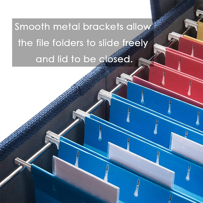 PRANDOM File Organizer Box - Set of 1 Collapsible Decorative Linen Filing Storage Hanging File Folders with Lids Office Cabinet Letter/Legal Size Navy Blue (17x14x11.2 inch)