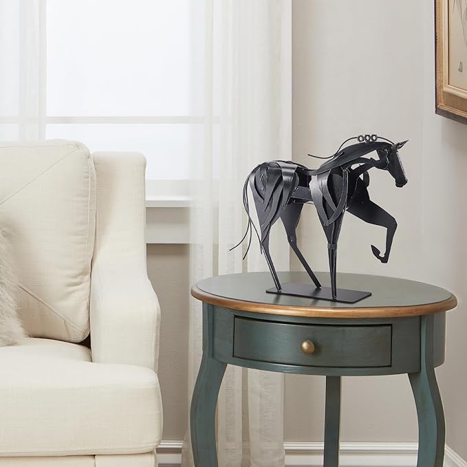 SunBlogs Art Metal Horse Statue Décor, Handmade & Hand-Painted Modern Western Horse Decoration, Rustic Iron Sculpture Gifts for Home Office for Horse Lovers