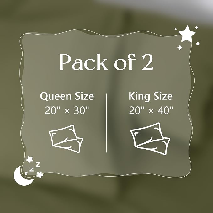 Linen Pillow Cases Set of 2,20"x30" Standard/Queen Size,100% French Natural Flax Soft Linen Pillowcases,Olive Branch
