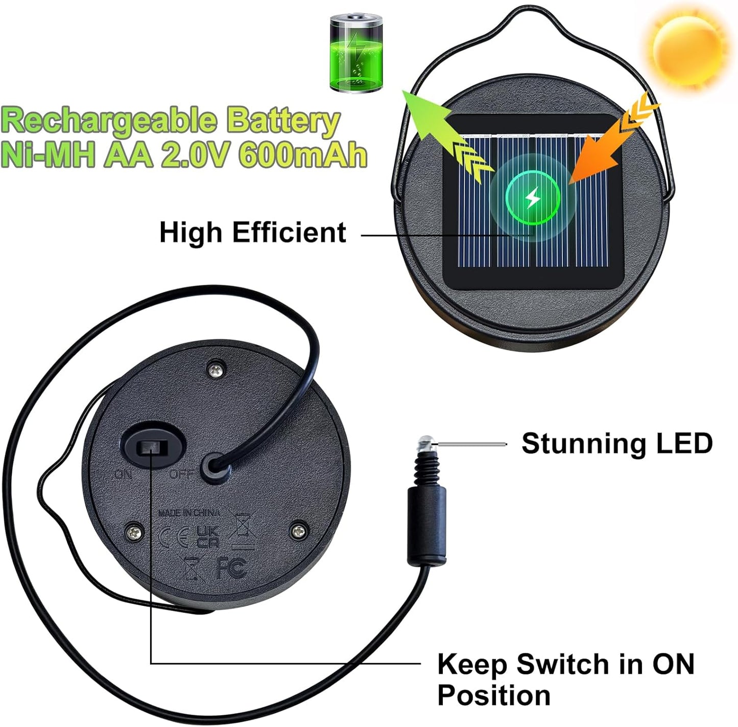 2Pack AA 600Mah Solar Lights Replacement Top for Outdoor Lantern Lights Waterproof for Garden, Yard,DIY Birthday Gifts Decorations