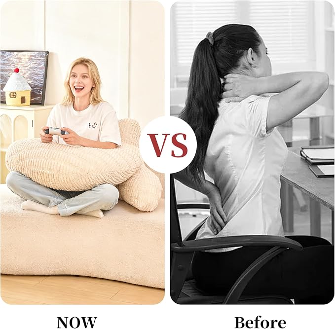 19" Reading Pillow for Bed,U Shaped Arm & Elbow Support,White Corduroy | Backrest Supports Back,U Shaped Lap Pillow Cushions Arms,Elbows & Wrists,Ribbed Corduroy for Reading,Gaming,Watching TV