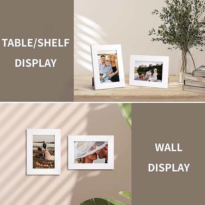 PETAFLOP 4x6 Picture Frame Set of 7, White Frames Display 4 by 6 Inch Photo for Wall or Tabletop
