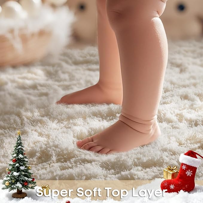 Ophanie Area Rugs 9x12 Living Room, Large Ivory Bedroom Carpet, Big Shag Indoor Thick Soft Nursery Rug, Fluffy Carpets for Boy and Girls Room Dorm Home Decor Aesthetic