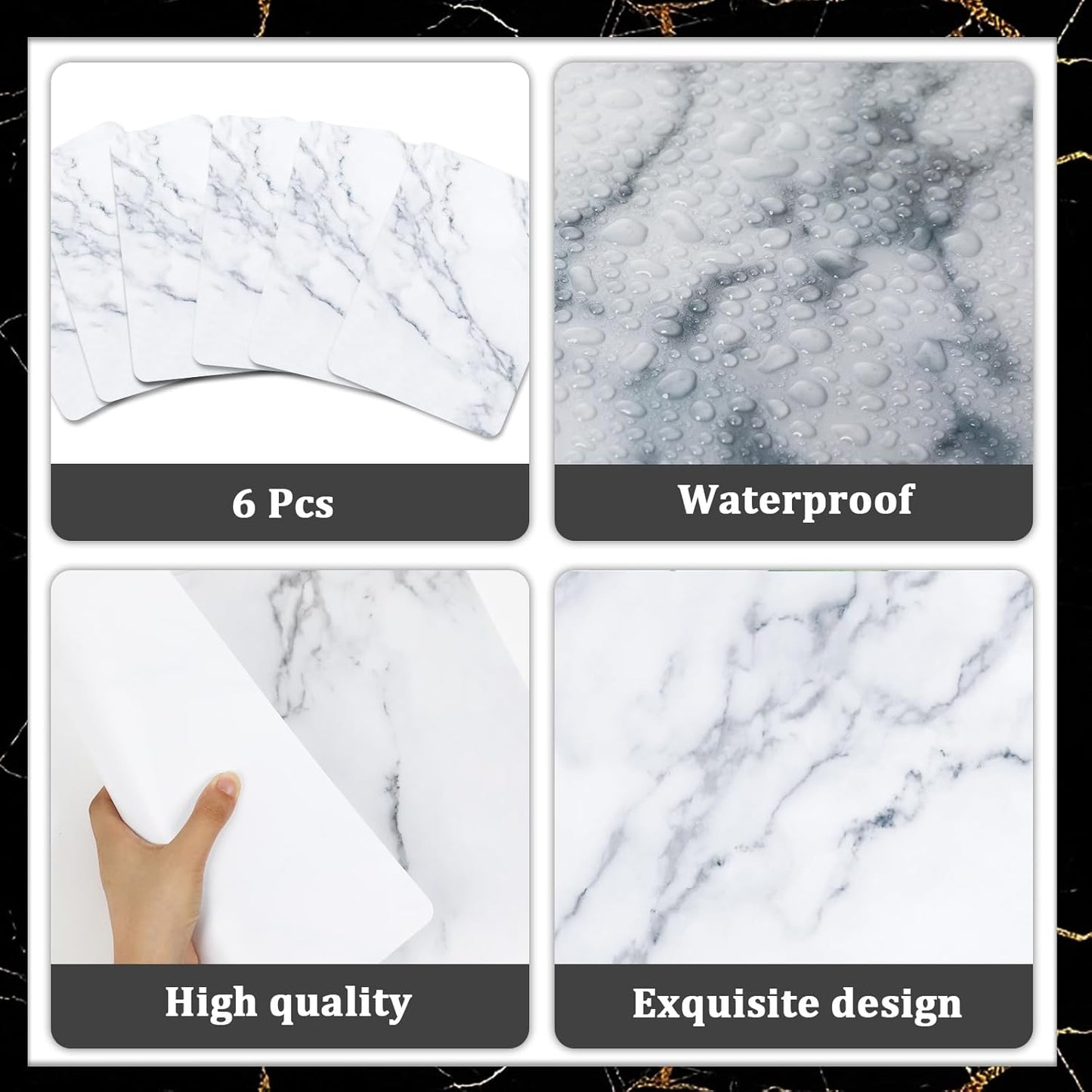Marble Plastic Placemats Set of 6 Marbles Table Mats Marble Theme Place Mats Wipe Clean Washable Recyclable Table Placemats for Indoor Outdoor Heat Resistant Kitchen Dining