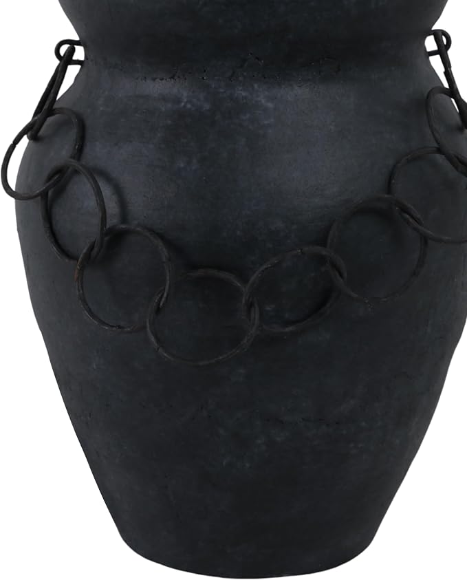 10x8 Rustic Terracotta Vase with Chain, Black