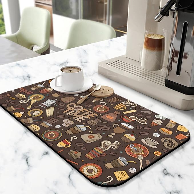 Coffee Bar Mat Accessories for Countertop Super Absorbent Anti-Slip Silicone Dish Drying Mats for Kitchen Counter Draining Pad Decor Gift Fit Coffee Maker Coffee Pot Espresso Machine 19inx12in