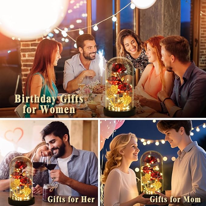 Valentines Day Gifts for Her,Beauty and The Beast Rose Birthday Gift,Galaxy Flower Rose with 2 Light Modes,Colorful Crystal Flower Enchanted Rose in Glass Dome,Womens Gifts for Mom Wife Girlfriend