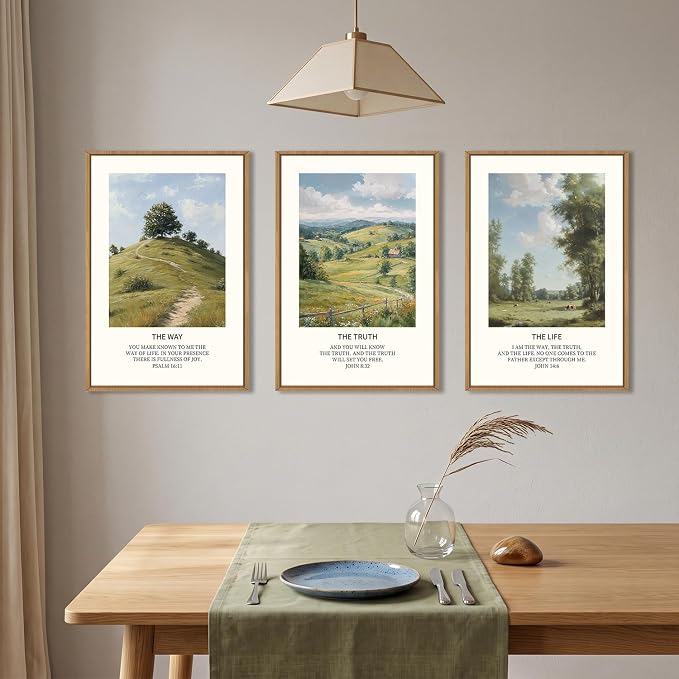 BICERE Large Christian Bible Framed Canvas Wall Art Set,Jesus Verse Vintage Wall Decor,Nature Scripture Landspaces Art Prints,Religious Artwork for Living Room,Dining Room,Farmhouse-24 x36 x3