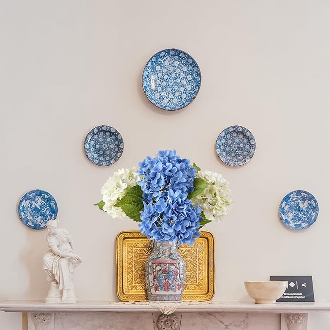 ZYTUYO 4 Pcs 20'' Real Touch Hydrangea Artificial Flowers Boho Lifelike Real Looking Latex Hydrangeas Flower with Long Stem for Baby Shower Indoor Home Decor Spring Table Centrepiece 2 Blue 2 White