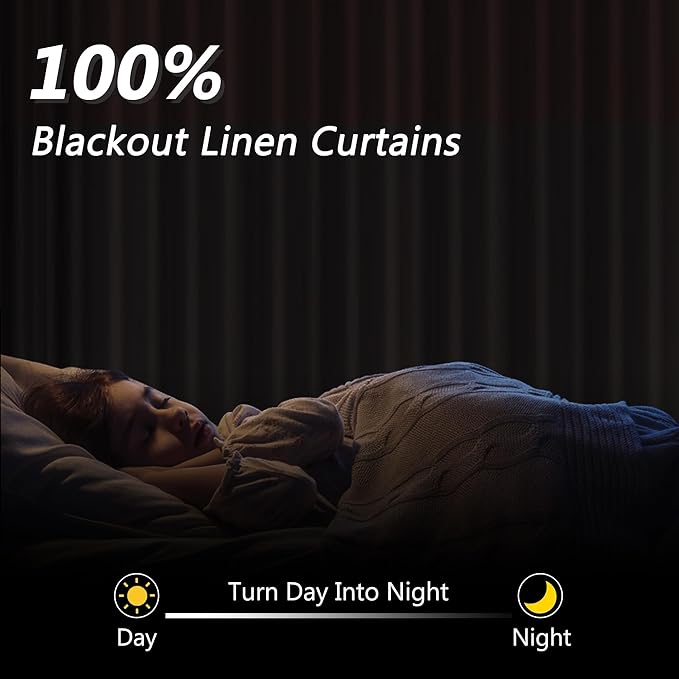 Guken Grey 100% Blackout Curtains 63 Inch Length 2 Panels Set for Living Room Bedroom Back Tab Thermal Insulated Black Out Linen Drapes Room Darkening Window Curtains 63 Inches Long
