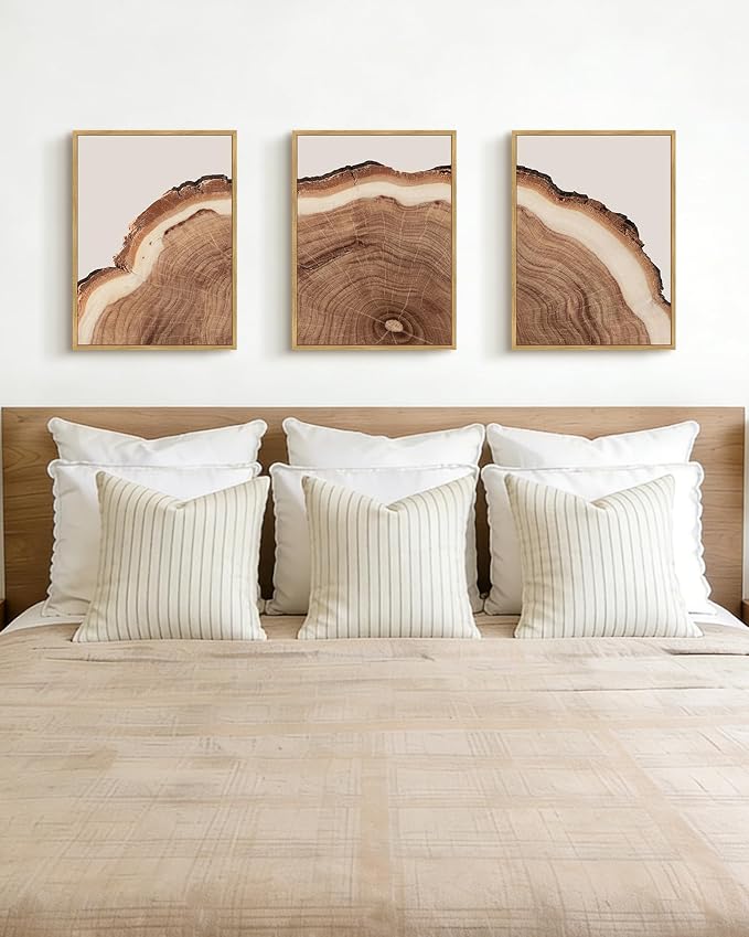 PHOPAGO Vintage Tree Rings Wood Framed Wall Art Modern Retro Stump Wall Decor Nature Farmhouse Rustic Art Prints Home Decor - 11x14in Natural Framed