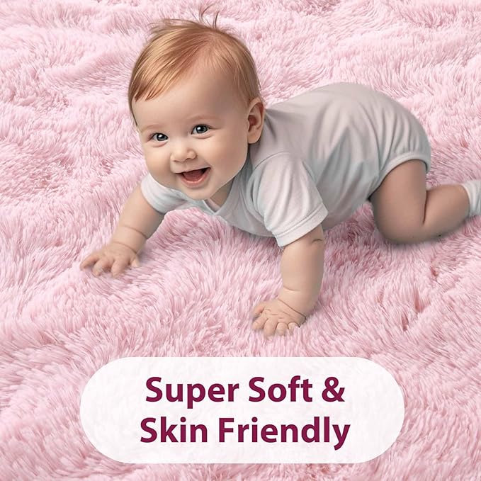 FinRèc Pink Rugs for Bedroom Living Room, 3x5 Feet Fluffy Shag Area Rug, Non-Slip Fuzzy Furry Rug for Kids Room Girl Dorm Room Home Decor, Indoor Shaggy Floor Carpet