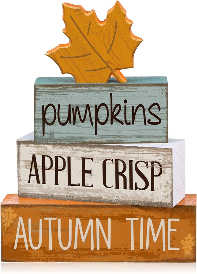 Lineshading 4 Pcs Thanksgiving Decoration for Home Wooden Maple Leaf Fall Tiered Tray Decor Thanksgiving Centerpiece Rustic Decorative Maple Leaf Block Signs Gift Farmhouse Autumn Decoration for Home