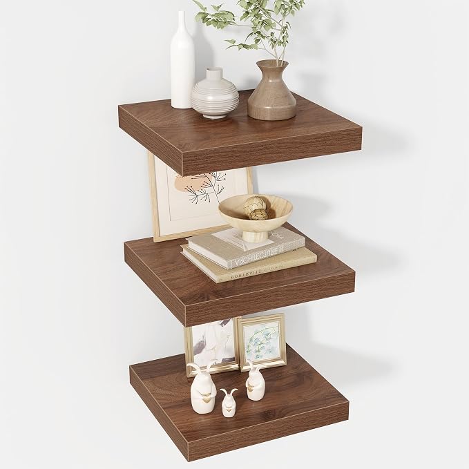 Acovy 12 Inch Floating Shelves, 12" Deep Floating Shelf Wall Mounted, 12" Wall Shelves, Rustic Deep Bookshelf, Extra Deeper Display Shelves & Storage Shelves for Bedroom, Living Room, Set of 3