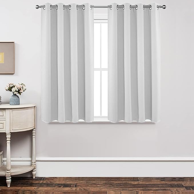 Joydeco White Curtains 45 Inches Long 2 Panels Set, Thermal Insulated Long Curtains& Drapes 2 Burg, Room Darkening Grommet Drapes for Living Room Bedroom Window (W52 x L45 Inch, Greyish White)