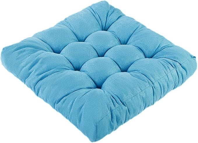 Meditation Floor Cushions, Thickened Floor Pillow for Adults, Large Square Pillows Seat Cushion for Tatami Living Room Yoga, Memory Sponge Block Added, 22x22 Inch, Light Blue