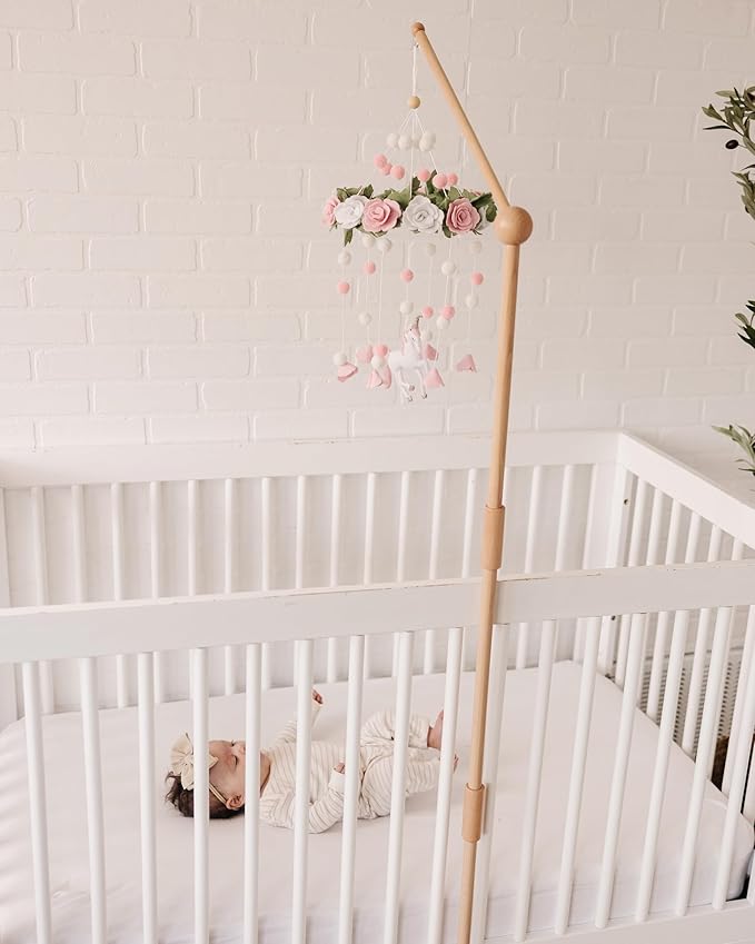 Crib Mobile Arm Wooden Floor Stand, Baby Mobile Arm for Crib & Bassinet, Adjustable Height Universal Fit, 100% Natural Beechwood, Hanger Nursery Decor & Gift Accessories (Original) – Sorrel & Fern