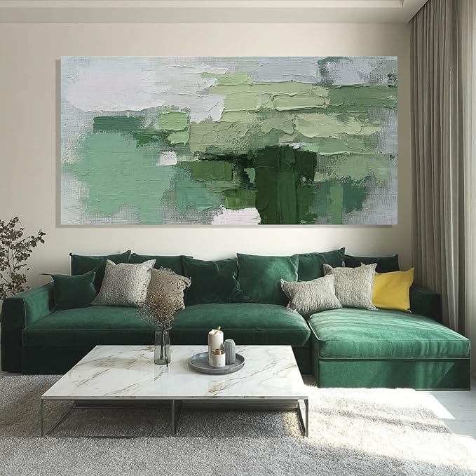SHEYOYE Large Green and White Canvas Wall Art Paintings | Abstract Wall Decor for Dining Room | Posters for Room & Office 29" x 58"