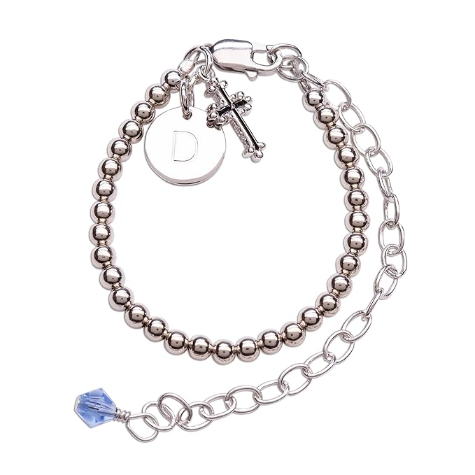 Cherished Moments Personalized Baby Blessing to Bride Christening Cross Bracelet with Initial Charm for Boys in 925 Sterling Silver