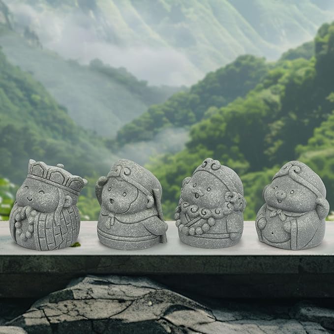 4Pcs Cute Buddha Statue Set - 2 Inch Mini Resin Monk Figurines of Tang Monk, Sun Wukong, Zhu Bajie & Sha Wujing for Office Desk, Study Room Decor and Chinese Culture Gifts