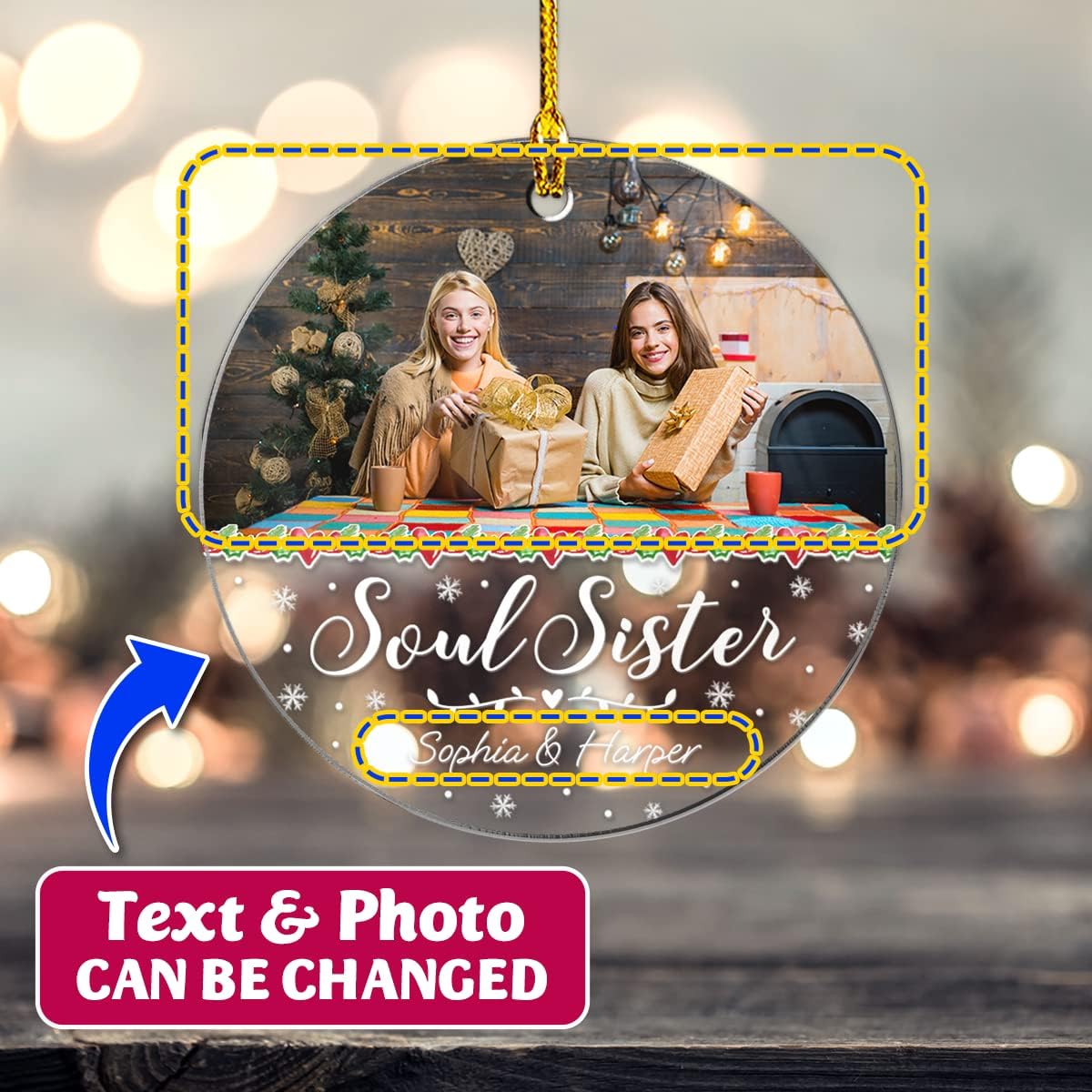 Personalized Best Friend Ornament Custom Friendship Christmas Ornament Soul Sister Ornaments with Photo Picture Xmas Tree Gifts for Bestie BFF Sisters Besties Bestfriend