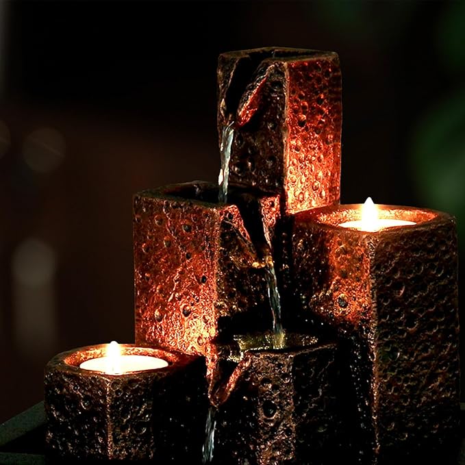Water Fountains Indoor Mar Themed Small Water Fountain with Candles Holes for Home Decor Meditation (Mar)