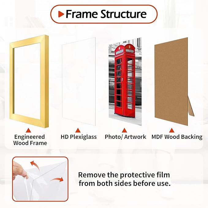 4x6 Picture Frames Set of 8, Gold Photo Frames for Gallery Wall Mounting or Table Display, Collage Frames with Clear Plexiglass for Home Office Decor