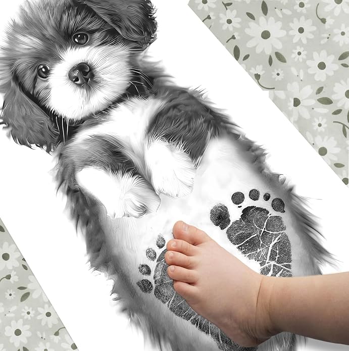 Memory Lane Gifts Co. Baby Footprint Art, Baby Shower Gift, Original Artwork, Nursery Art Keepsake, Puppy