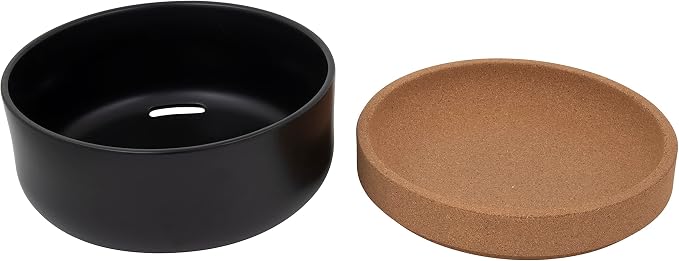 Kamenstein Ceramic and Cork Large Breathable Produce Bowl with Lid to Naturally Extend Produce Freshness, Natural Cork and Black Ceramic