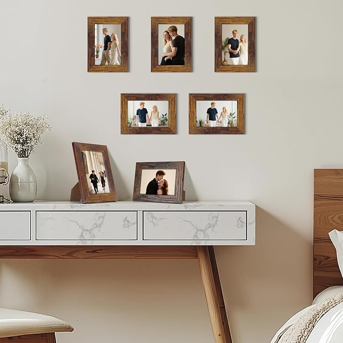 PETAFLOP 5x7 Frame Rustic Picture Frames Fits 5 by 7 Inch Photo Wall Tabletop Display, 7 Pack