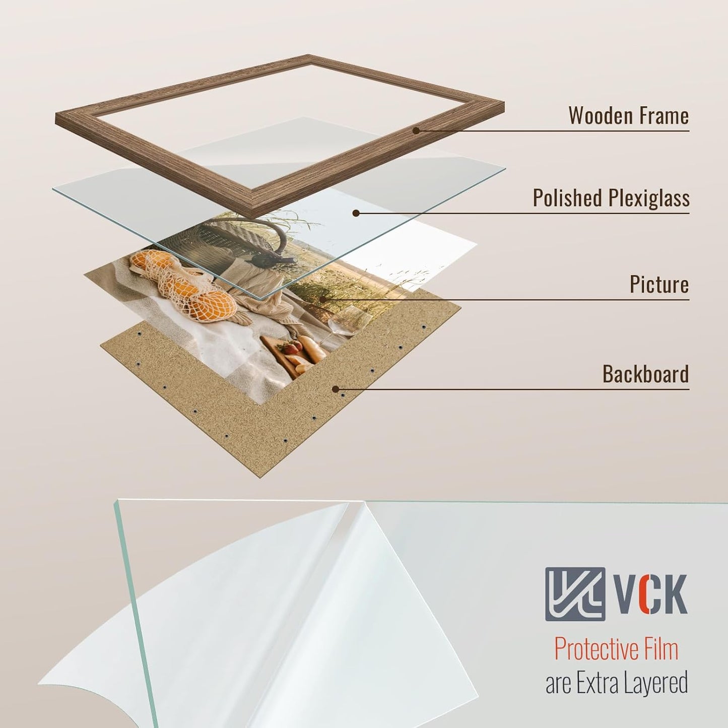 VCK 8x10 Picture Frame 3 Pack - Brown Walnut, Natural Textured Solid Wood Frame, Wall Gallery Frame