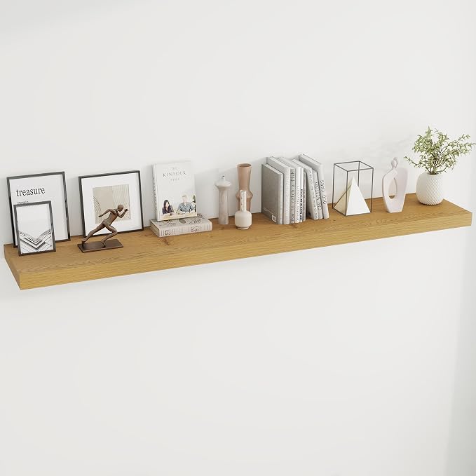 Dreamland 72Inch Oak Floating Shelves 9.8" Deep Wall Mounted Set of 2 | Wall shelves for bathroom, bedroom, Living Room, kitchen, deep wall mount wood storage display for home decor 72" x 9.8"