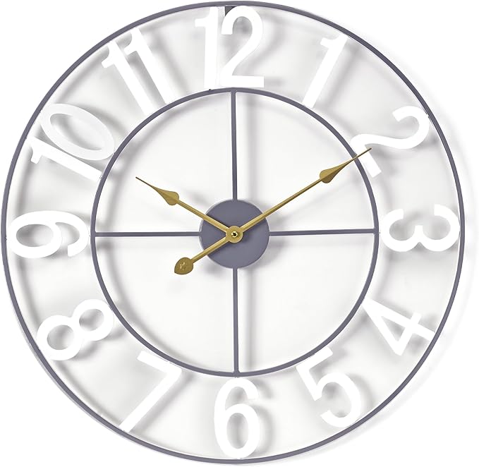 Sorbus Large Wall Clock for Living Room Decor - Wall Clock for Kitchen - 16 inch Big Wall Clock Decorative - Metal Wall Art - Analog Large Clock for Bedroom, Home, Kitchen, Office, Wall Decor (White)