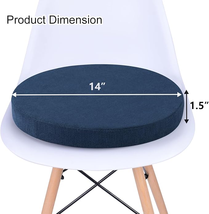 Tromlycs 14 Inch Round Bar Stool Cushion Non-Slip Foam Seat Pad Removable Cover for Circle Chairs (14x14 Inches, Navy Blue)