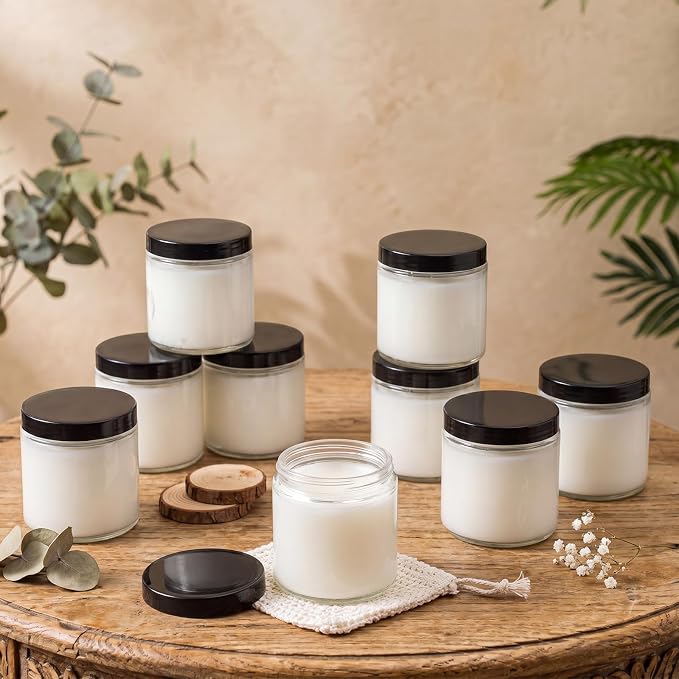 Norme 24 Pieces 16 oz Glass Jars with Lids Empty Storage Containers Leakproof Round Cosmetic Jars for Storing Lotions Powder Ointments Making(Transparent)