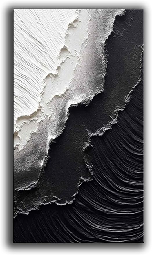 YaSheng Art - Vertical Wall Art Texture Abstract Oil Painting ,Hand Painted sea wave Black and White Wall Art Minimalist modern Art Paintings,, Home Living room Room Dining Room Bedroom Wall Decorative Art Oil Painting 30x60inch