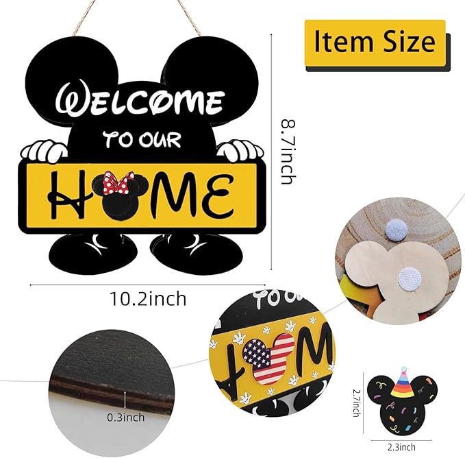 Cute Mouse Seasonal Interchangeable Welcome Door Sign, Welcome to Our Home Sign with 20pcs Interchangeable Holiday Pieces for Farmhouse/Wall/Porch Decor and Housewarming Gift (Yellow)
