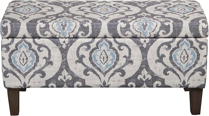 HomePop 36" Storage Ottoman Bench with Hinged Lid - Slate Damask