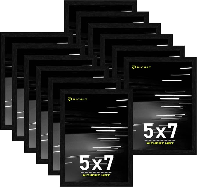 Picrit 5x7 Picture Frame Set of 12, Wall Gallery 5 x 7 Photo Frames without Mat, Multi Photo Display for Home Decor, Black