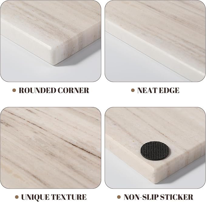 Koville Marble Cutting Board for Kitchen, 12" x 8" Real Stone Slab Marble Cheese Board for Home Decor, Stone Pastry Boards Cutting Boards Candle Plate (White/Brown Random)- Palissandro Classico
