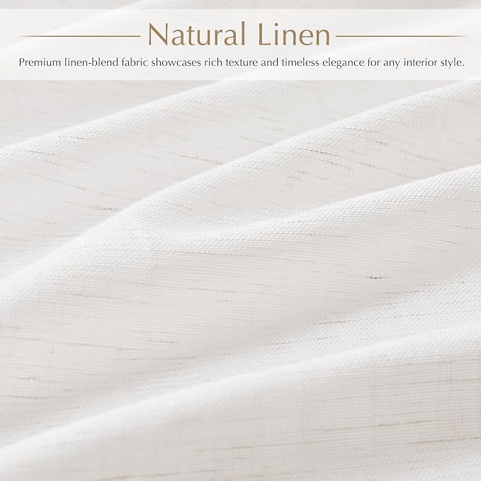 Natural Triple Pinch Pleat Linen Curtains 78 Inch Length 2 Panels for Living Room Neutral Cream Semi Sheer Light Filtering Curtain with hooks Modern Farmhouse Pleated Window Drapes 84 Inches Long