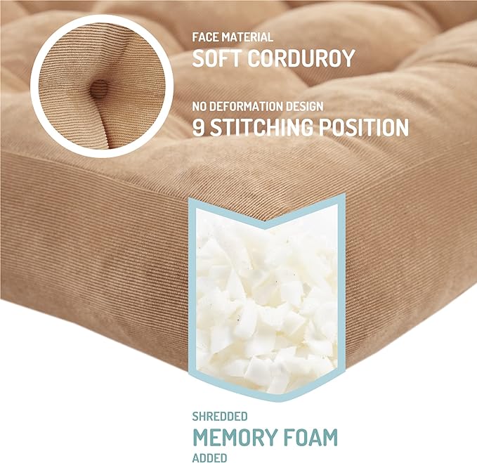 Meditation Floor Pillow, Square Large Pillows Seating for Adults, Tufted Corduroy Floor Cushion for Living Room Tatami, Coffee Brown 22x22 Inch, 1 Count (Pack of 1)