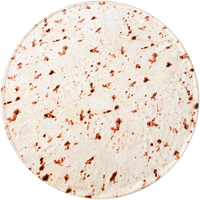 Vessia Burritos Tortilla Blanket Throw Size(Beige,60 inches), Giant Realistic Funny Food Throw for Adults and Kids, 300 GSM Double Sided Soft Novelty Round Taco Home Decor