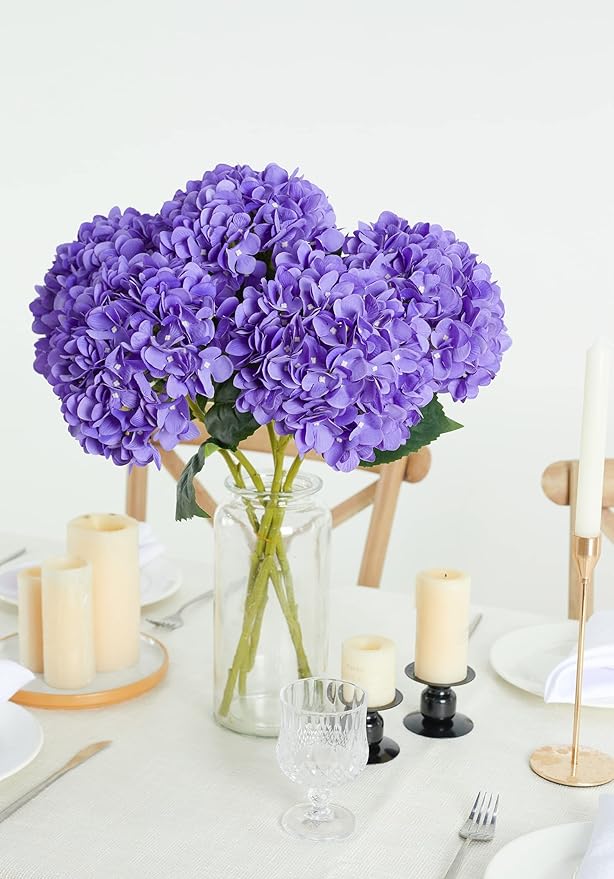 PARTY JOY 5PCS 15.4In Artificial Hydrangea Silk Flowers Bouquet Faux Hydrangea Stems for Wedding Centerpieces Home Decor