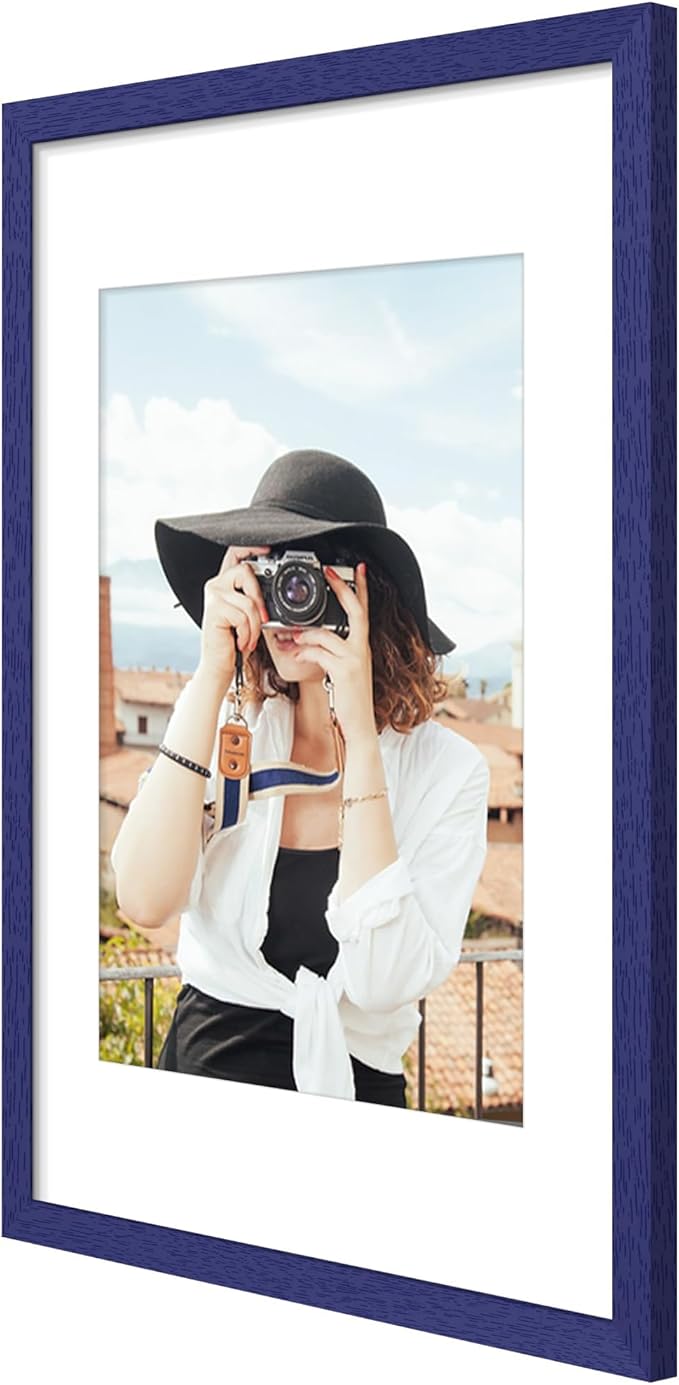 Picrit 12x16 Picture Frame Set of 12, Display 8.5x11 with Mat or 12x16 without Mat, Photo Frames for Wall Mounting Display, Navy Blue