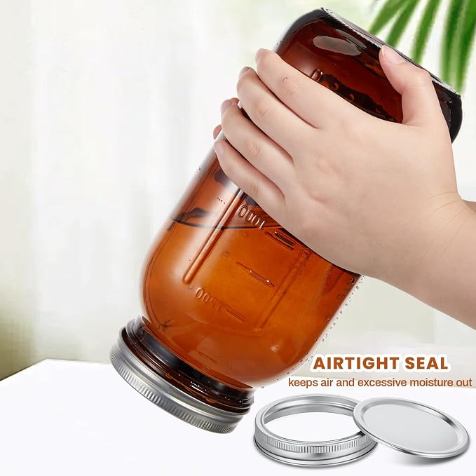 Norme 12 Pcs 64 oz Glass Mason Jars Glass Mason Jars Canning Container Set Embossed Half Gallon Fermenting Container with Airtight Lids for Canning Freezing Preserving Beverages Decor (Amber)