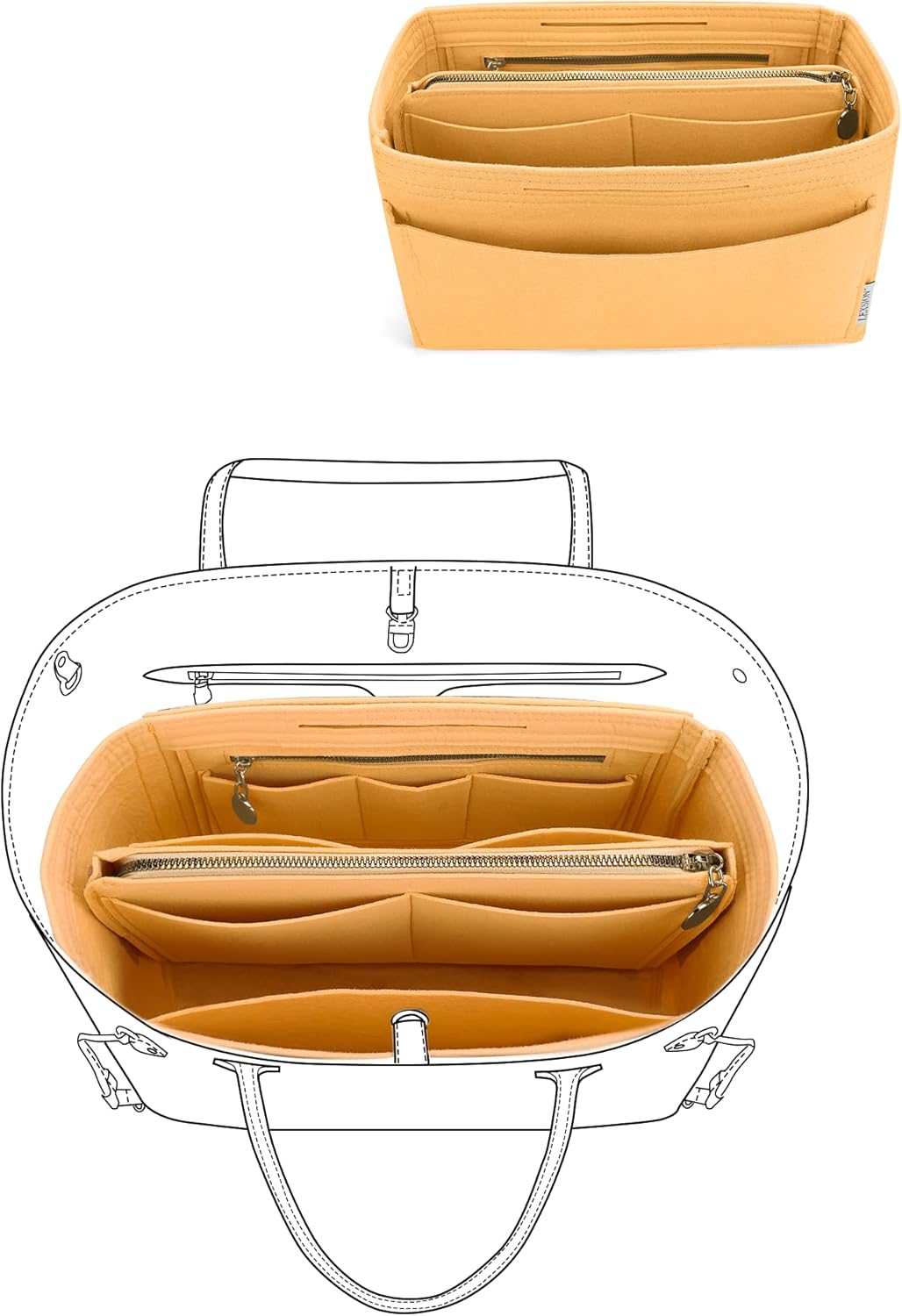 LEXSION Felt Purse Bag Organizer Insert with zipper Bag Tote Shaper Fit Speedy Neverful PM MM