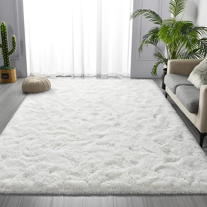 Deerhoo Large Shag Area Rugs 5 x 8, Plush Fuzzy Rugs for Living Room, Ultra Soft Fluffy Furry Rug for Bedroom, Indoor Carpet Nursery Rugs for Kids Room Home Decor, White