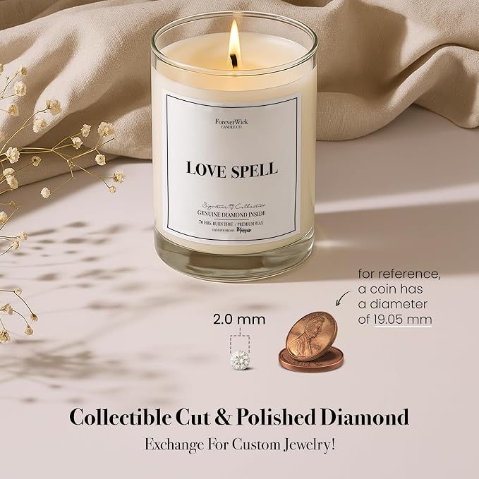Love Spell Lush Fruit Surprise Candle with Diamond Inside | Foreverwick Candles | Scented Soy Candles Gifts for Women Aromatherapy Candle | Organic Soy Candle 14oz | 70h